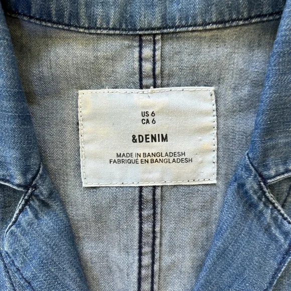 & Denim | Women's Medium Blue Lightweight Denim Jumpsuit tie waist hidden button - Picture 11 of 16